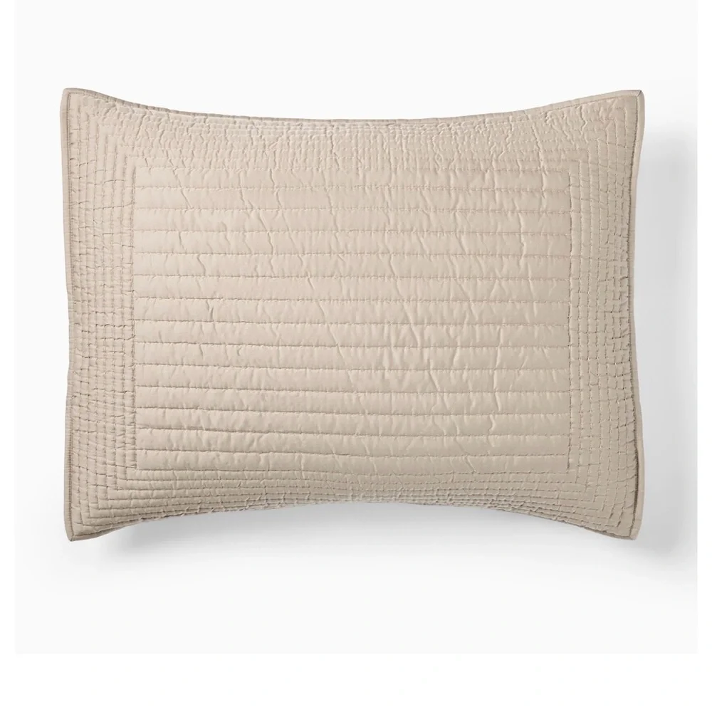 West Elm TENCEL pick stitch quilted bed sham pair(2)tan sand color
